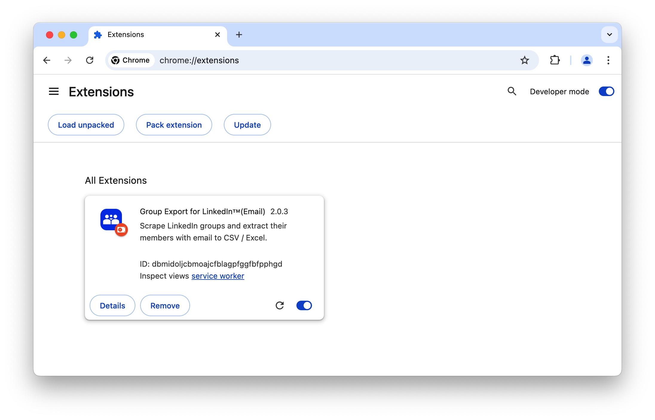 LinkedIn Group Exporter chrome extension install done